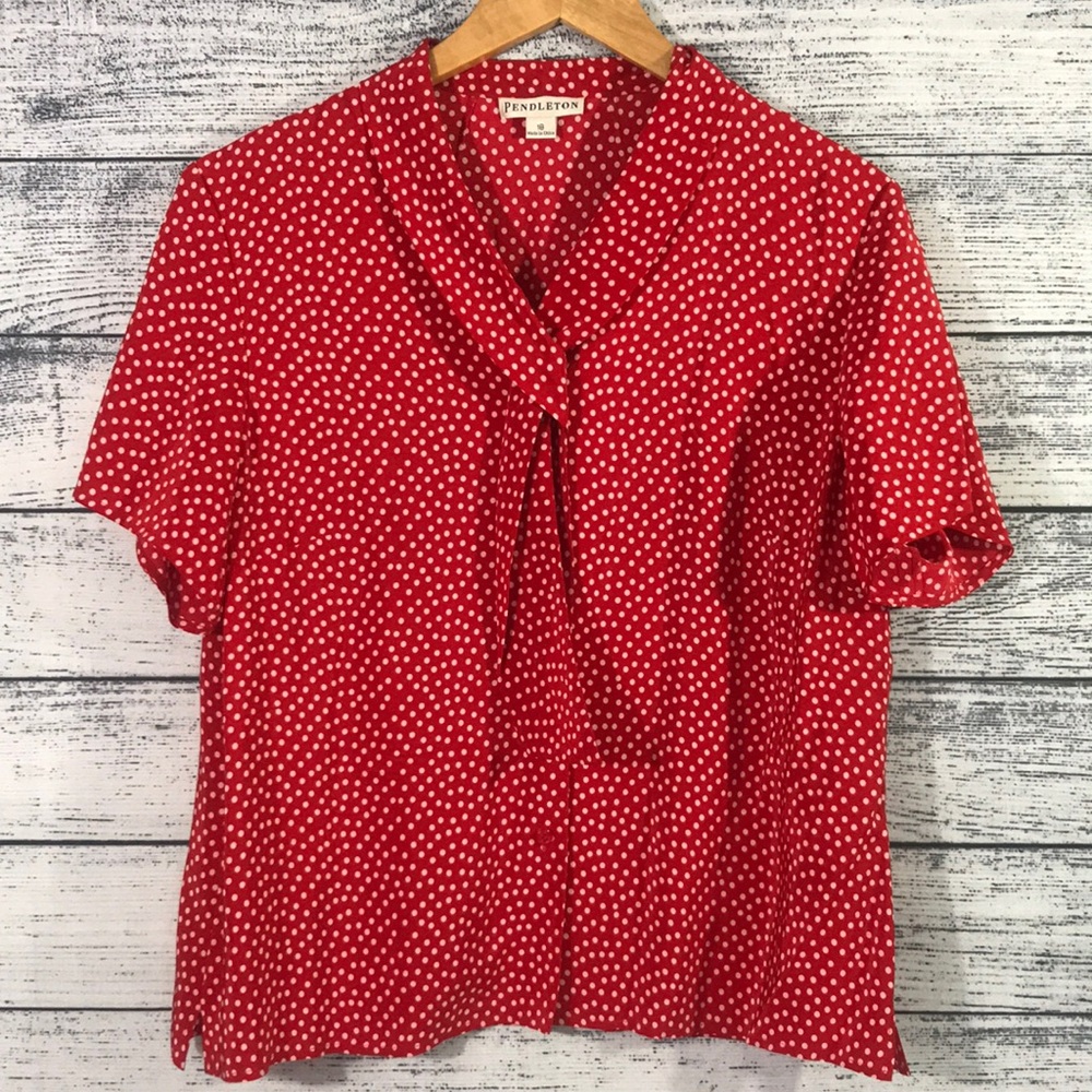 PENDLETON-100%Silk Polka Dots Short Sleeve Blouse